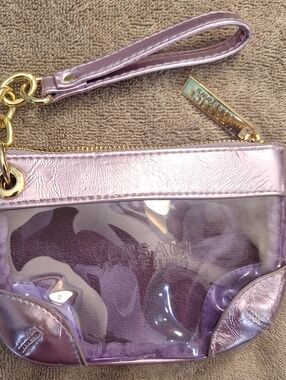 Versace Parfums Collection Metallic Lilac Clear Wristlet with Gold Hardware
